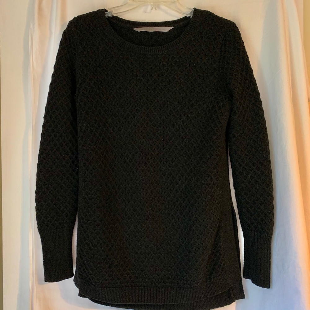 Athleta black merino wool blend waffle knit tunic style sweater